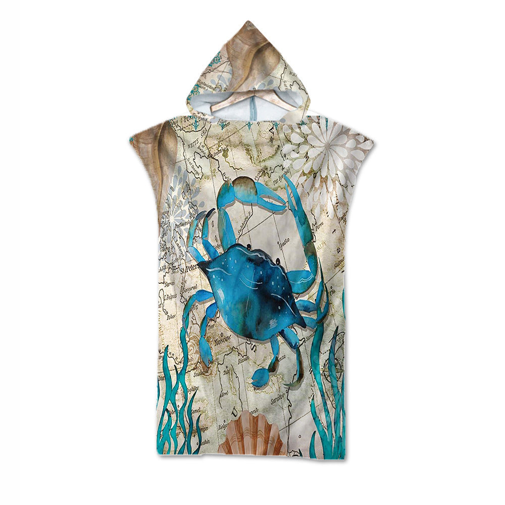 Ocean Print Hooded Beach Towel