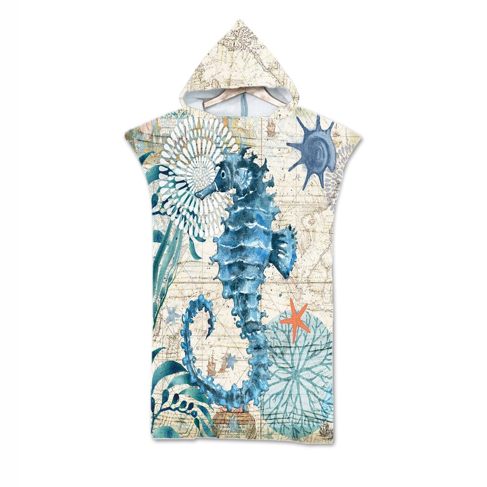 Ocean Print Hooded Beach Towel