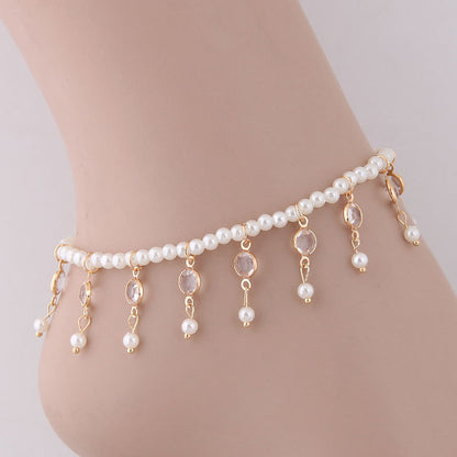 Pearl Beaded Tassel Anklet