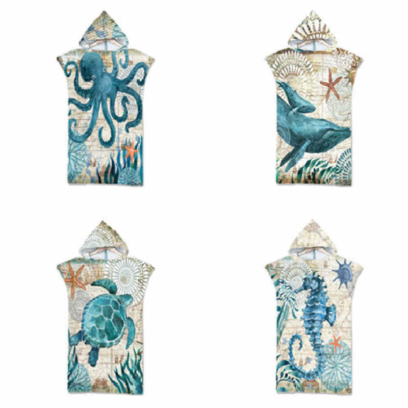 Ocean Print Hooded Beach Towel