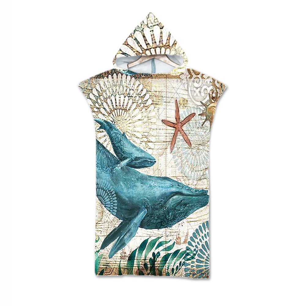 Ocean Print Hooded Beach Towel