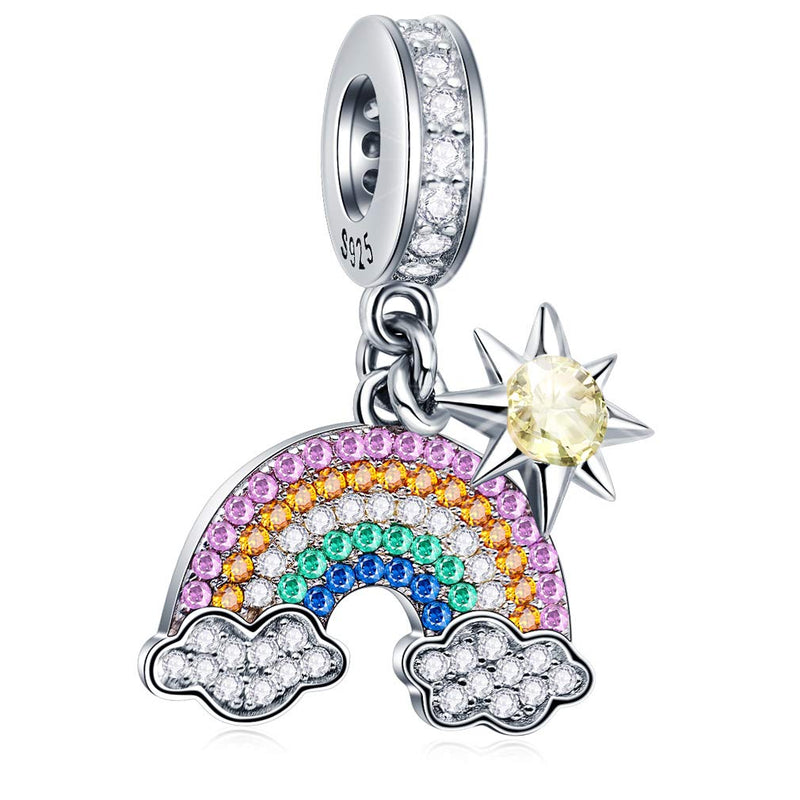 Meet the Rainbow After Rain Sunshine Cloud Rainbow Charm Pendant Beads 925 Sterling Silver Charms with Multicolor CZ Stones Compatible with Pandora Bracelet Gifts for Women/Wife/Mother/Sister