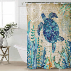 EZON-CH Beautiful Sea Turtles Shower Curtain Sets Bathroom Classic Stylish Blue Ocean Waterproof Shower Curtain with Hooks Sea Beach Theme Shower Curtain Fits Perfect to Every Bath Decor 72x84IN