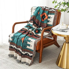 Homesy Aztec Throw Blankets Southwestern Throws Cover Green Southwest Blanket for Christmas Decor Outdoor Camping Tent Picnic Beach Travel 51"x63"