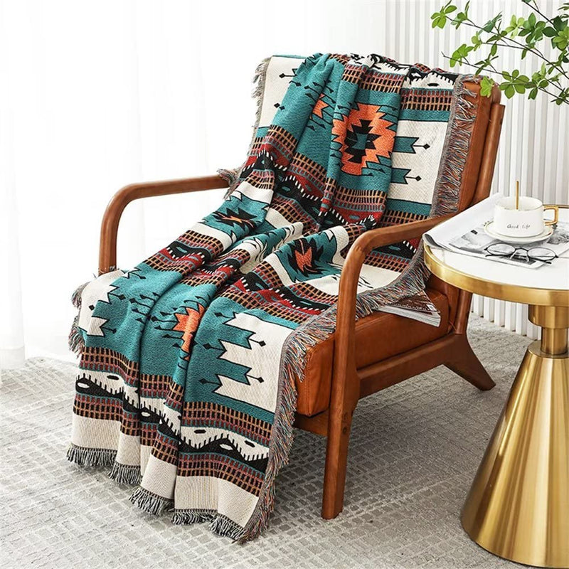 Homesy Aztec Throw Blankets Southwestern Throws Cover Green Southwest Blanket for Christmas Decor Outdoor Camping Tent Picnic Beach Travel 51
