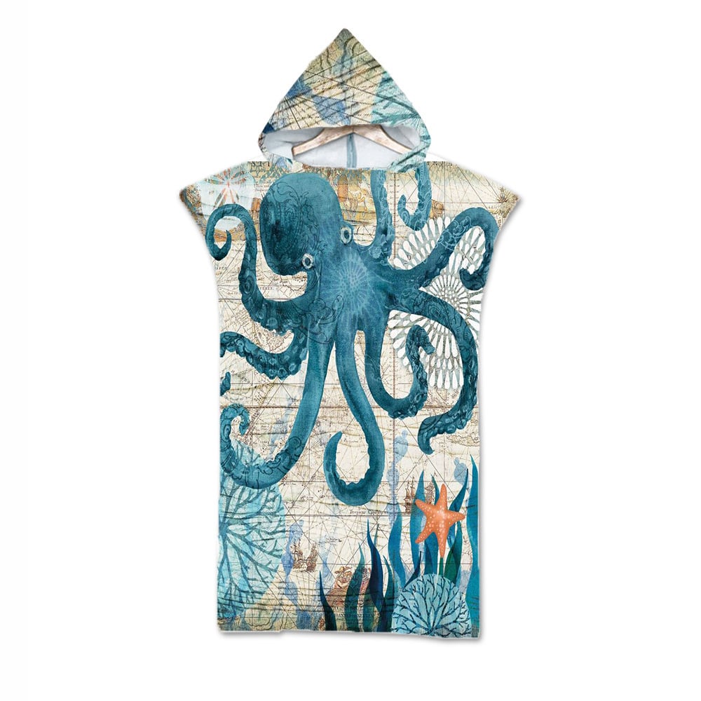 Ocean Print Hooded Beach Towel