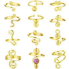 HAIAISO 12PCS Adjustable Toe Rings for Women Gold Silver Open African Toe Rings Summer Beach Foot Jewelry Set